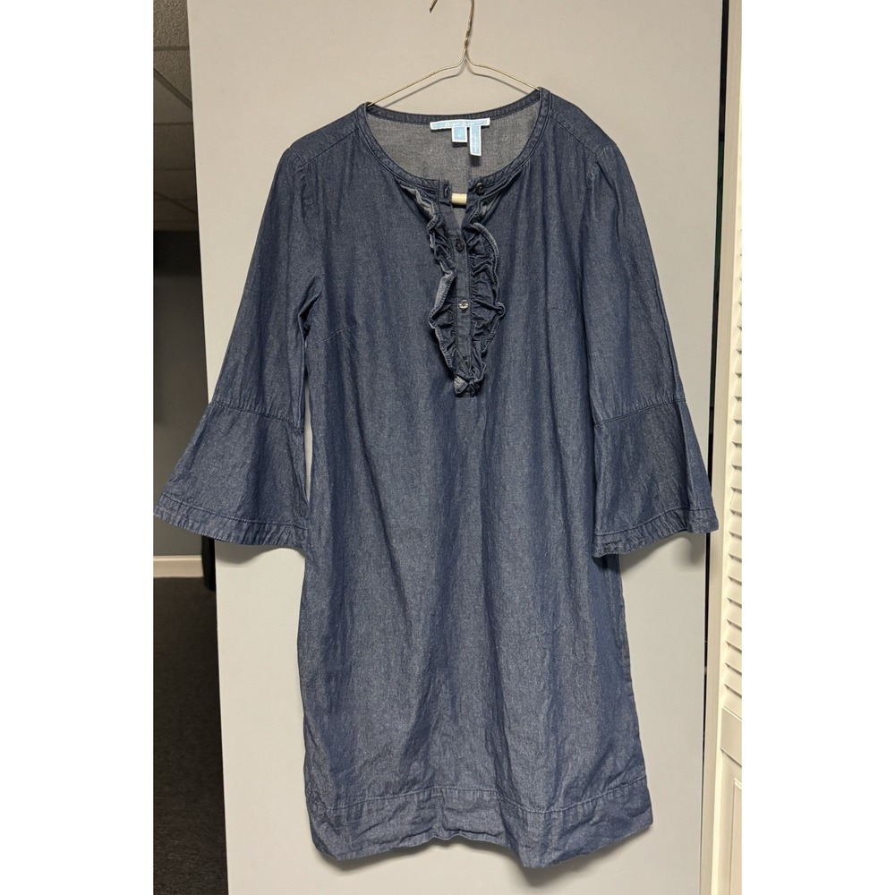 Draper James Chambray Ruffle‎ Shift Dress By Reese Witherspoon Dark Denim Size 4